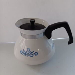 Corningware White Coffee Pot with Blue Floral Pattern